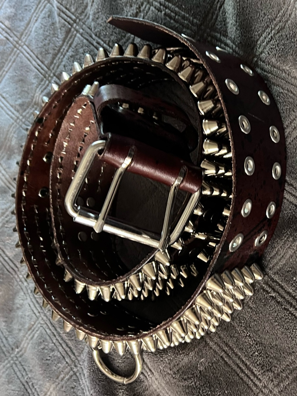 Brown And Black Leather 5-Row Stud 5-Ring Bondage Belt Crust Punk DIY DBEAT - Picture 4 of 6